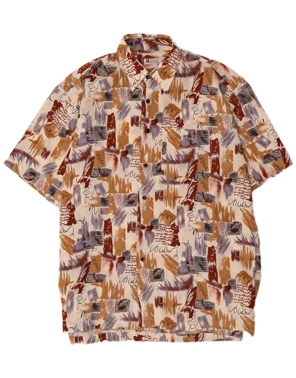 Vintage masculino abstrato padrão camisa 2XL bloco colorido multicolorido