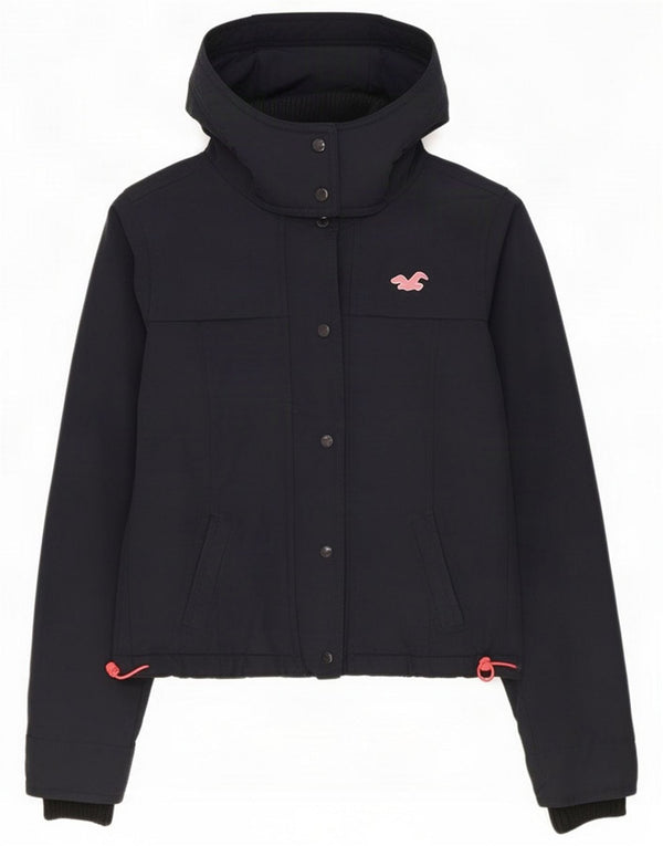 Jaqueta corta-vento feminina com capuz Hollister Reino Unido 10 pequeno nylon azul marinho