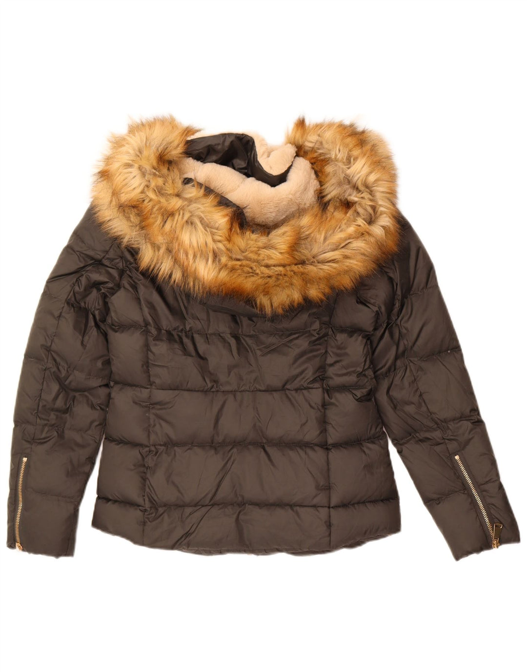 Jaqueta acolchoada com capuz feminino Zara UK 6 XS poliéster cinza