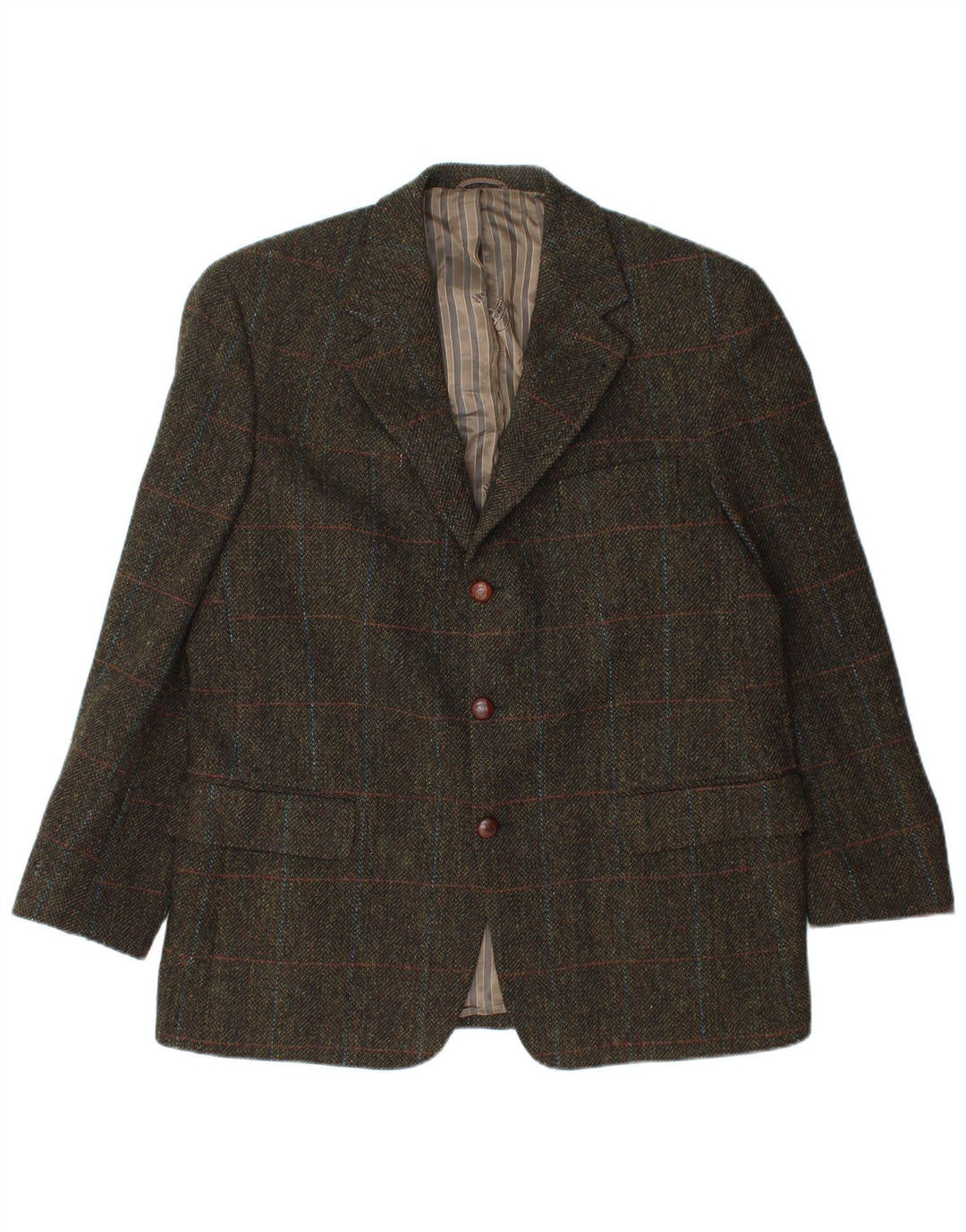 Jaqueta blazer masculina Mario Barutti com 3 botões Reino Unido 46 3XL cáqui xadrez lã virgem