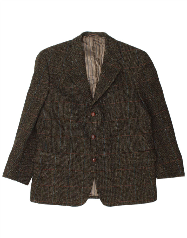 Jaqueta blazer masculina Mario Barutti com 3 botões Reino Unido 46 3XL cáqui xadrez lã virgem