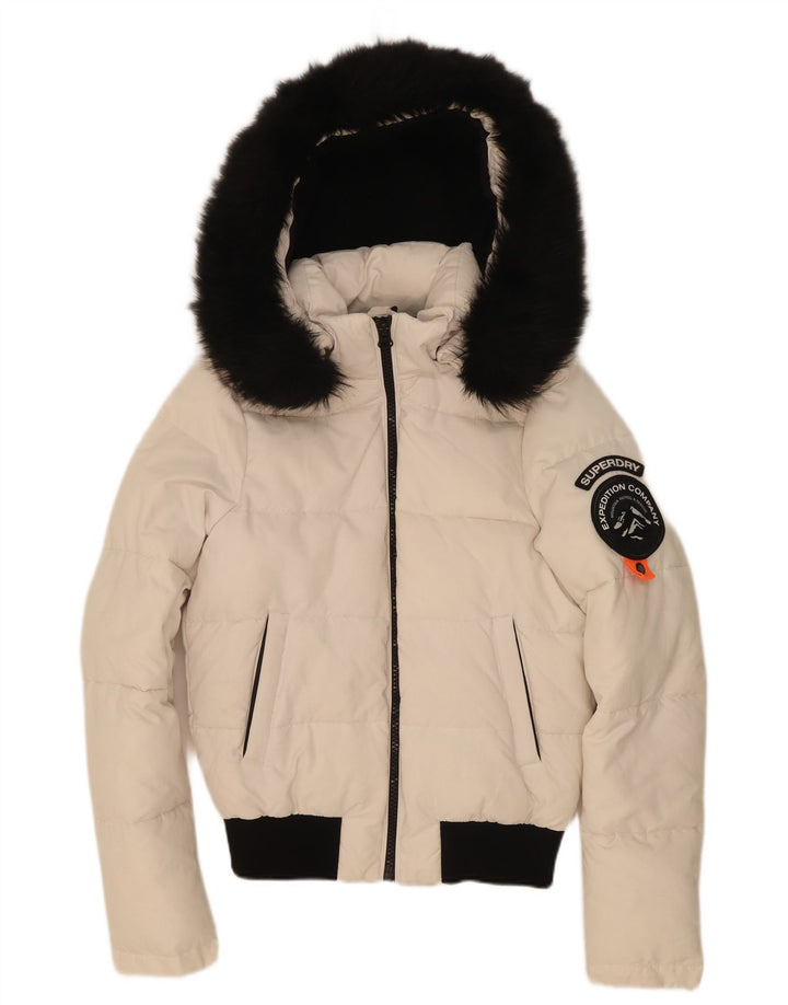 Jaqueta acolchoada superdimensionada com capuz feminino Superdry UK 8 Small White Colourblock