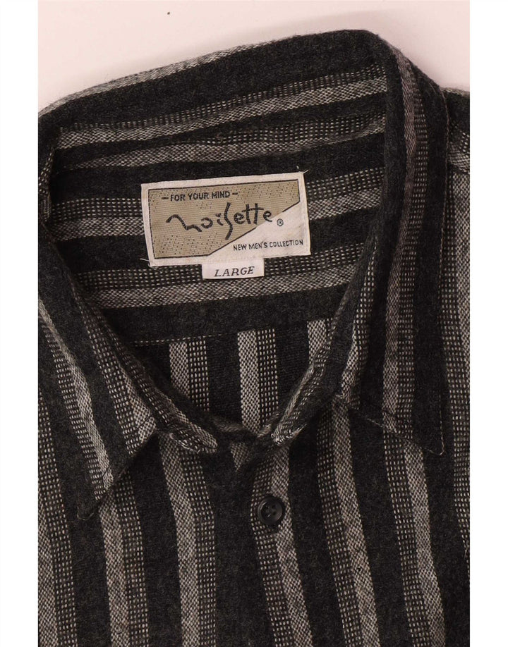 Camisa masculina vintage de flanela grande listrada preta