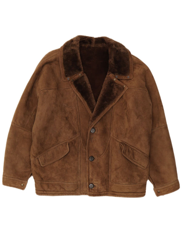 Jaqueta masculina vintage de shearling UK 40 grande marrom shearling