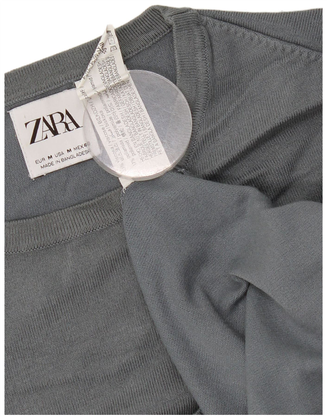 Suéter feminino Zara com gola redonda e viscose cinza médio UK 14