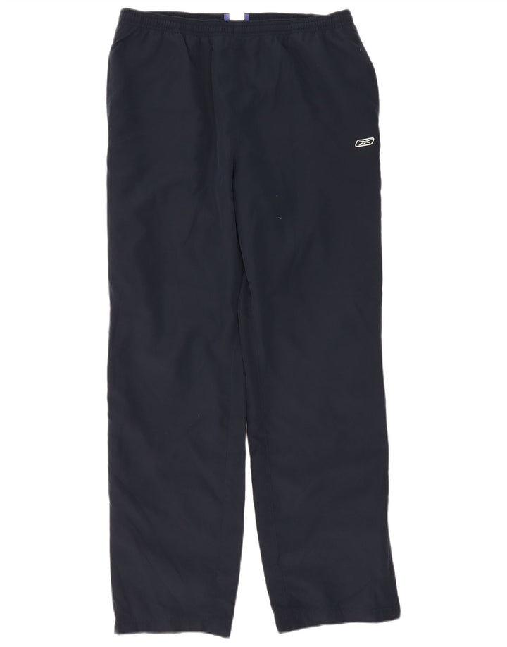 Calça de treino feminina Reebok UK 14 grande poliéster azul marinho