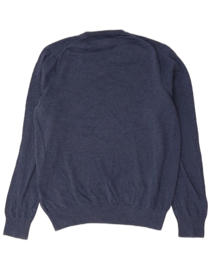 Suéter masculino Marks & Spencer com decote em V, algodão azul marinho médio