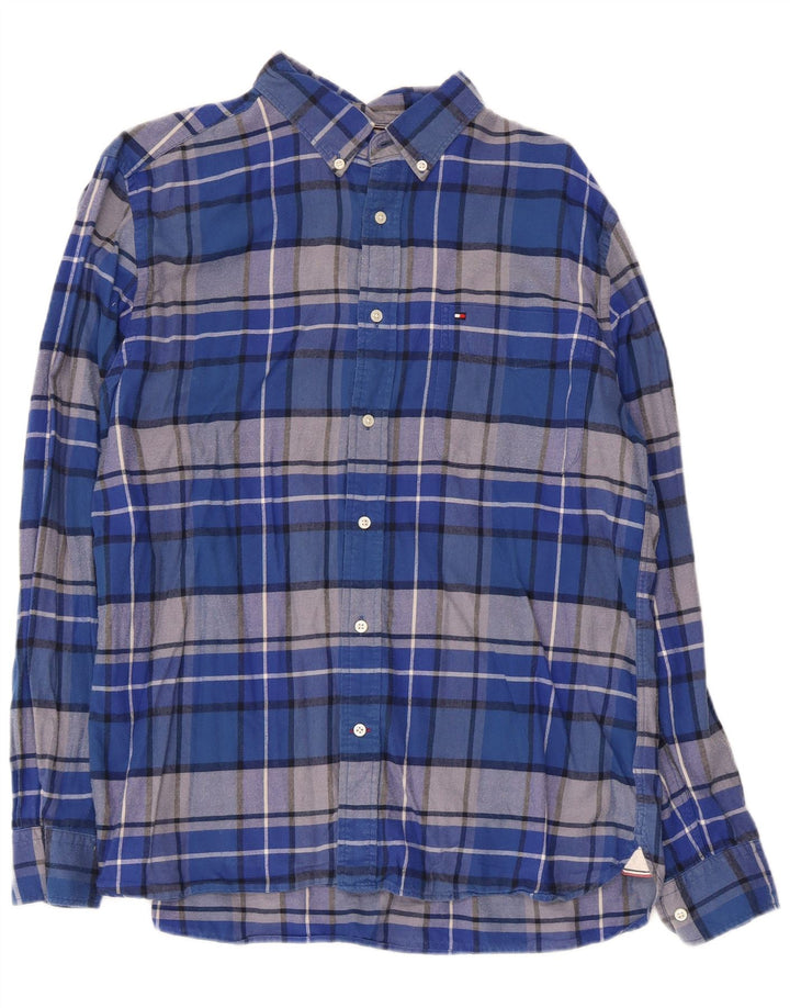 Camisa masculina Tommy Hilfiger Regular Fit grande algodão xadrez azul