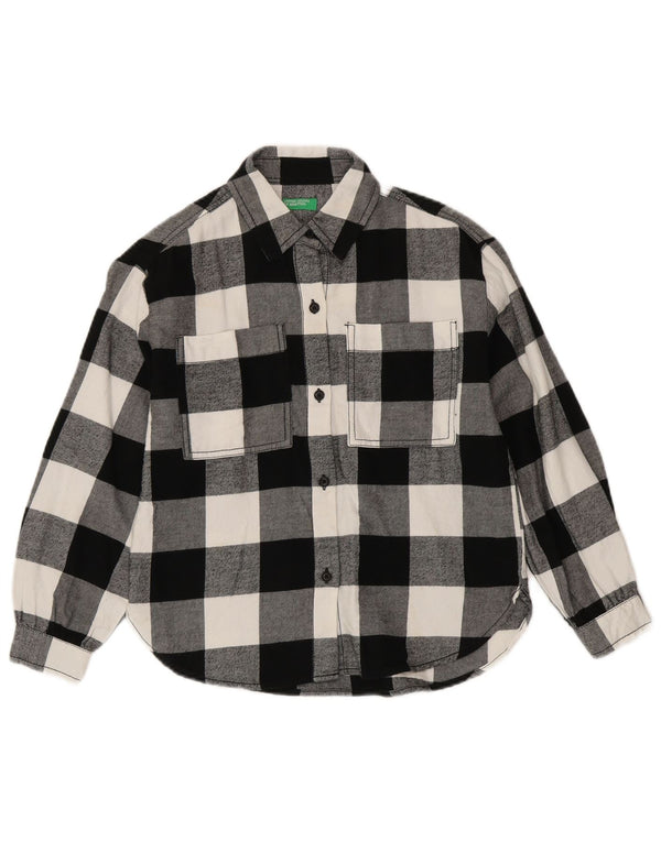Camisa de flanela larga para meninas Benetton 8-9 anos grande algodão guingão preto