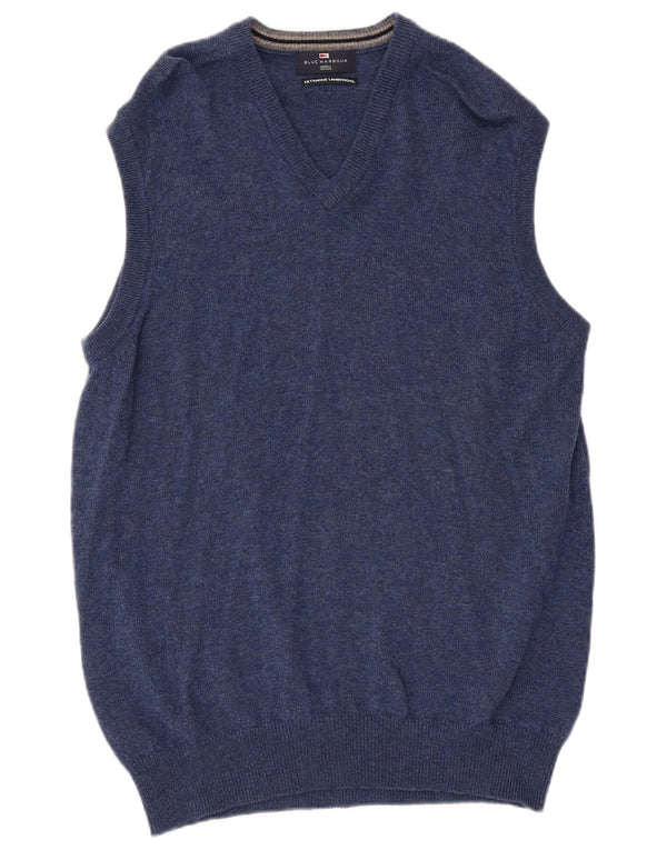 Regata masculina Marks & Spencer com colete de lã de cordeiro manchada azul médio