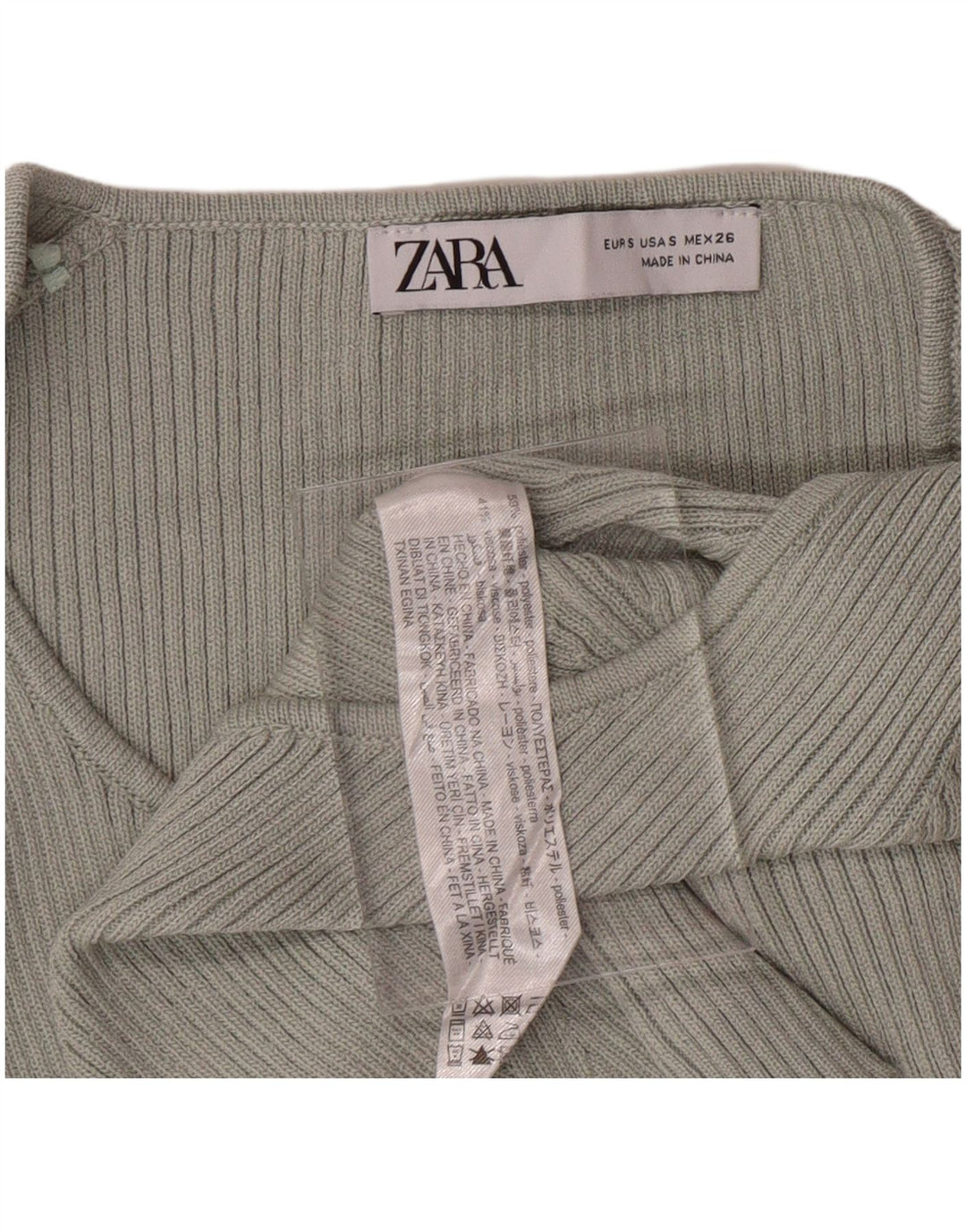 Suéter feminino ZARA com decote em V, Reino Unido 8, pequeno, verde, poliéster
