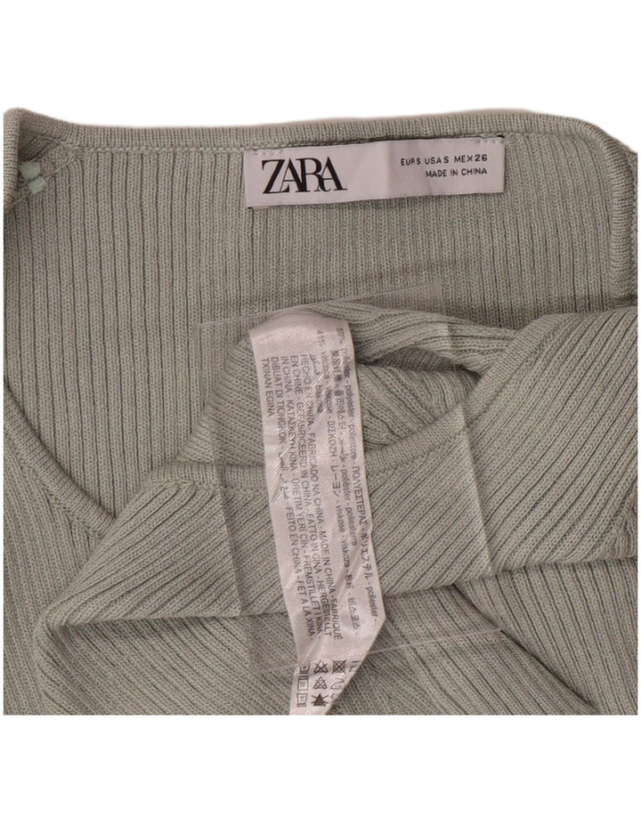 Suéter feminino ZARA com decote em V, Reino Unido 8, pequeno, verde, poliéster