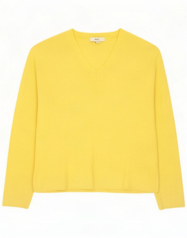 Suéter feminino com decote em V da Marks & Spencer UK 14 Viscose amarela média