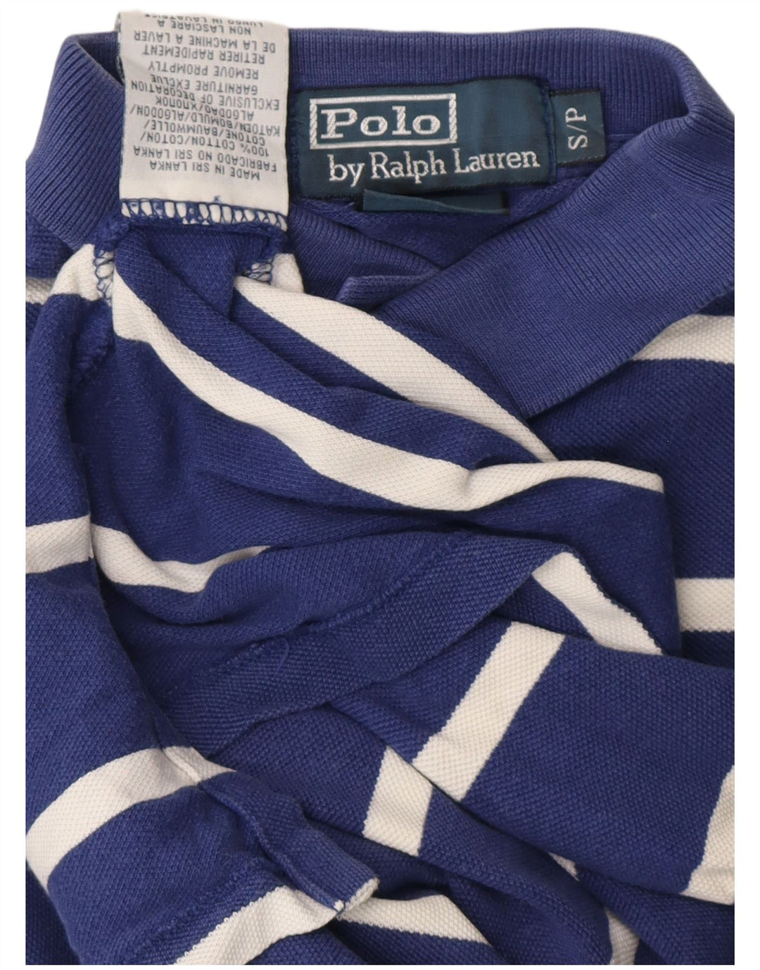 Camisa polo masculina POLO RALPH LAUREN pequena listrada azul marinho de algodão