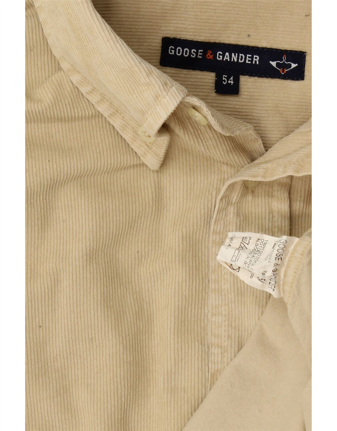 GOOSE & GANDER Mens Corduroy Shirt IT 54 XL Beige Cotton Vintage Goose & Gander and Second-Hand Goose & Gander from Messina Hembry 