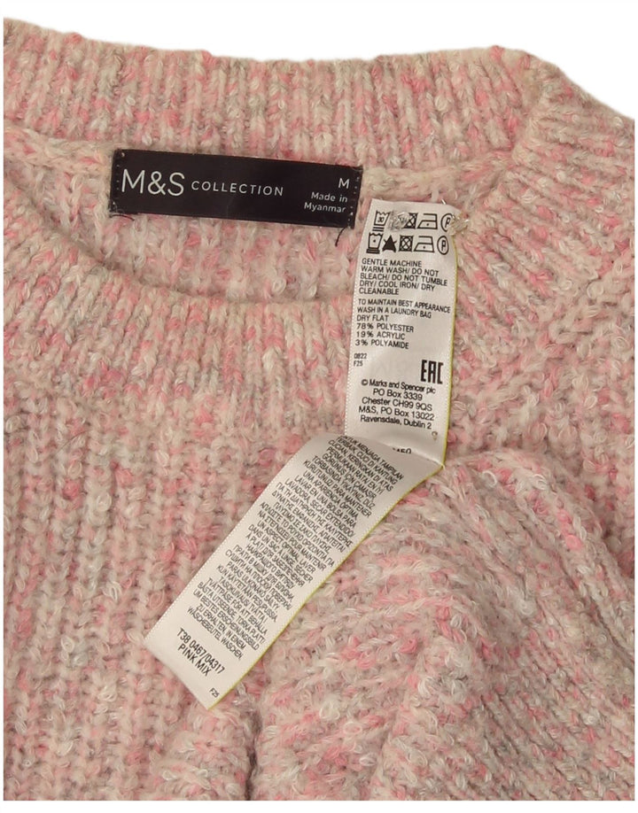 Suéter feminino Marks & Spencer com gola redonda Reino Unido 14 médio rosa manchado