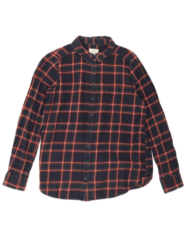 Camisa de flanela feminina Fat Face Reino Unido 10 algodão xadrez pequeno azul marinho