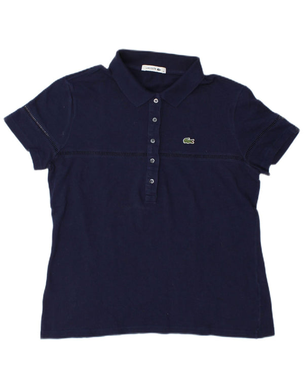 Camisa polo feminina Lacoste tamanho 46 XL azul marinho algodão