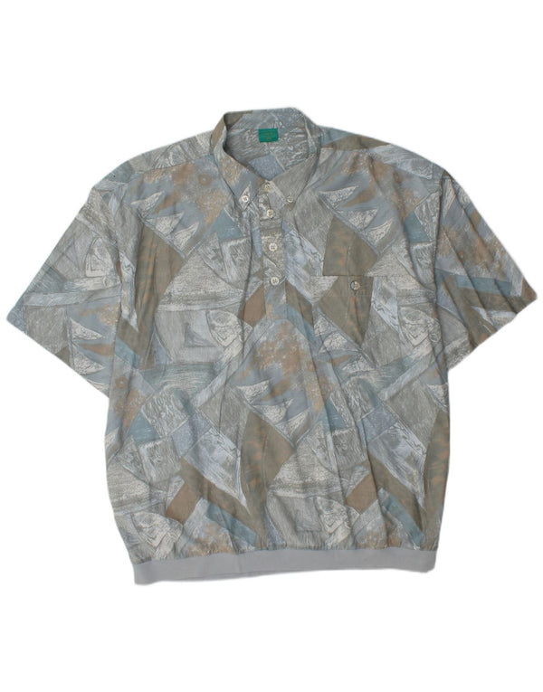 CANDA Masculino Padrão Abstrato Pulôver de Manga Curta 2XL Viscose Azul