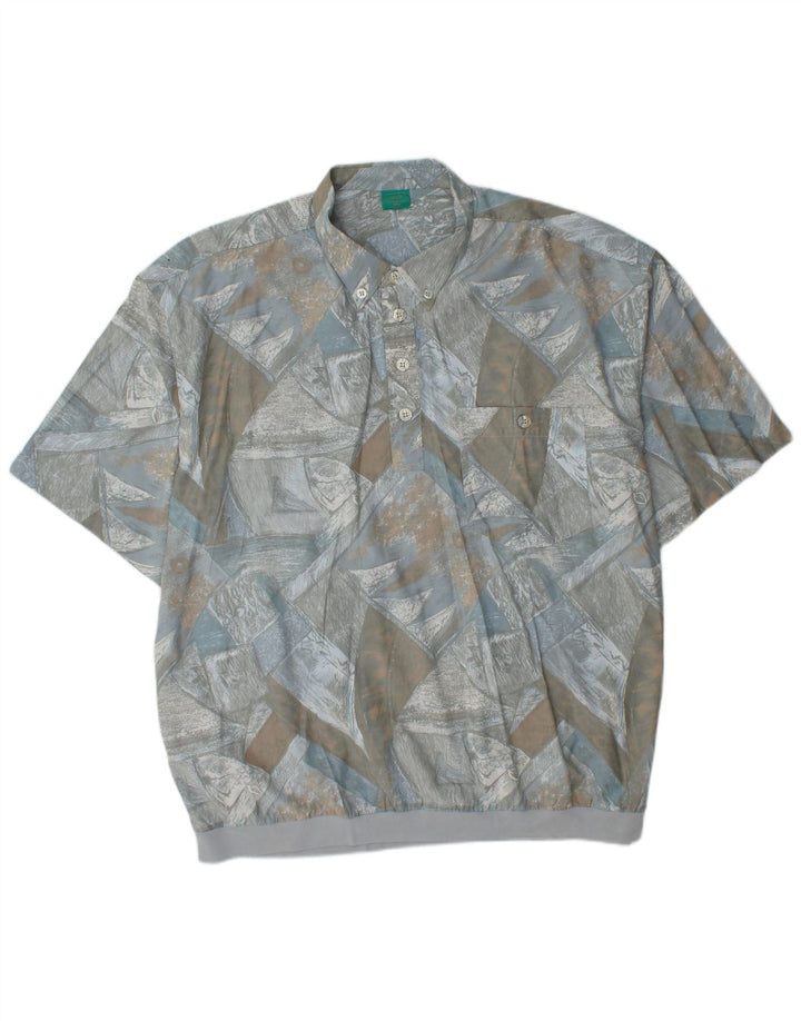 CANDA Masculino Padrão Abstrato Pulôver de Manga Curta 2XL Viscose Azul