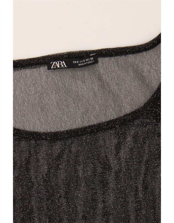 Zara Womens Oversized Transparente Top Manga Longa Reino Unido 10 Pequeno Preto