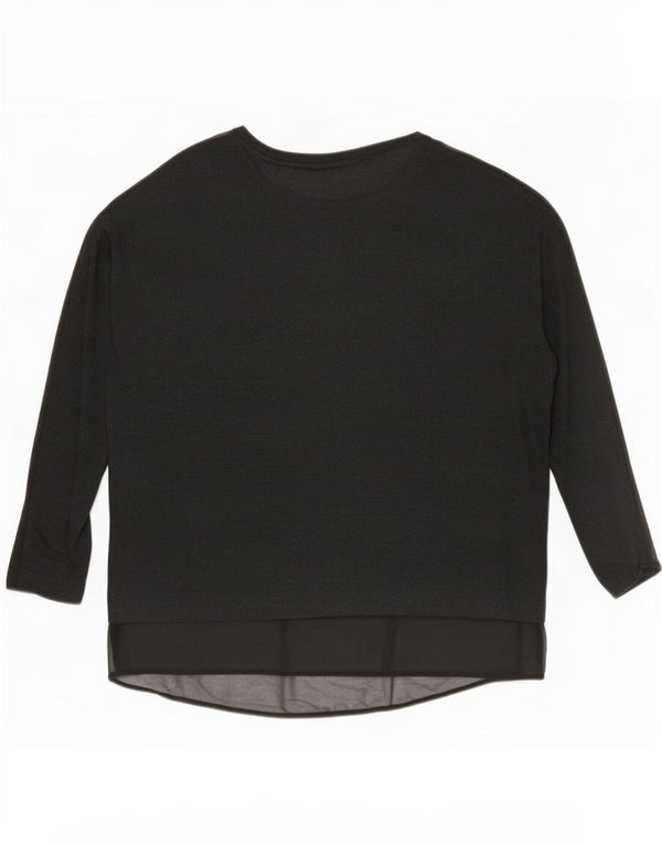 Zara Top feminino oversized manga comprida UK 14 médio preto viscose