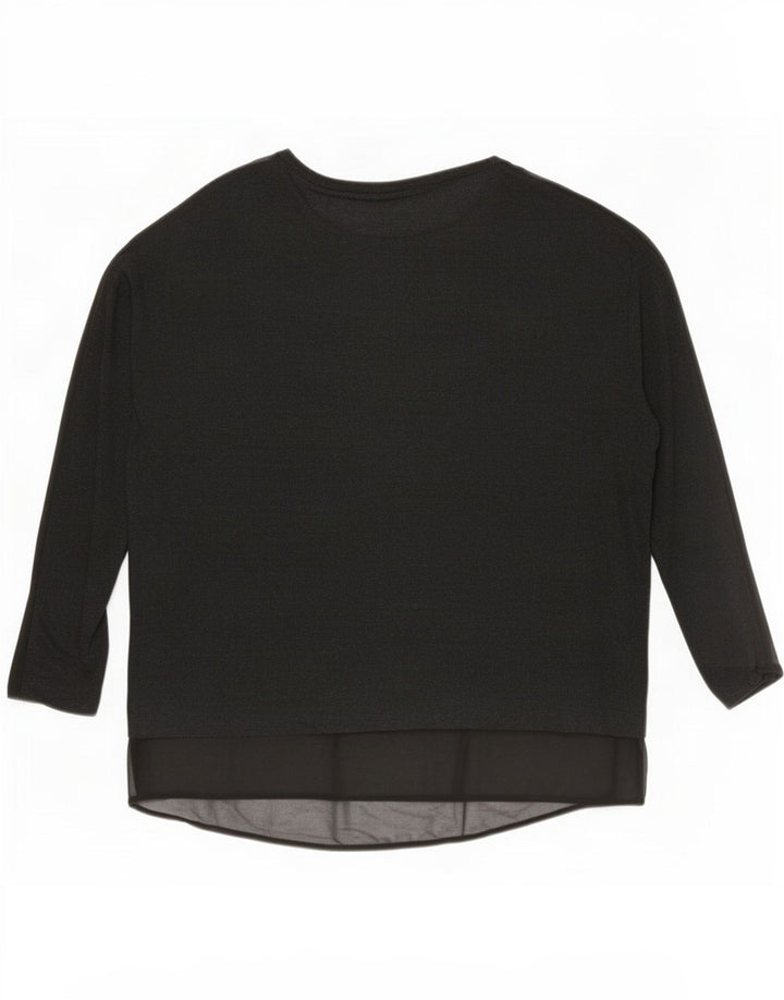 Zara Top feminino oversized manga comprida UK 14 médio preto viscose