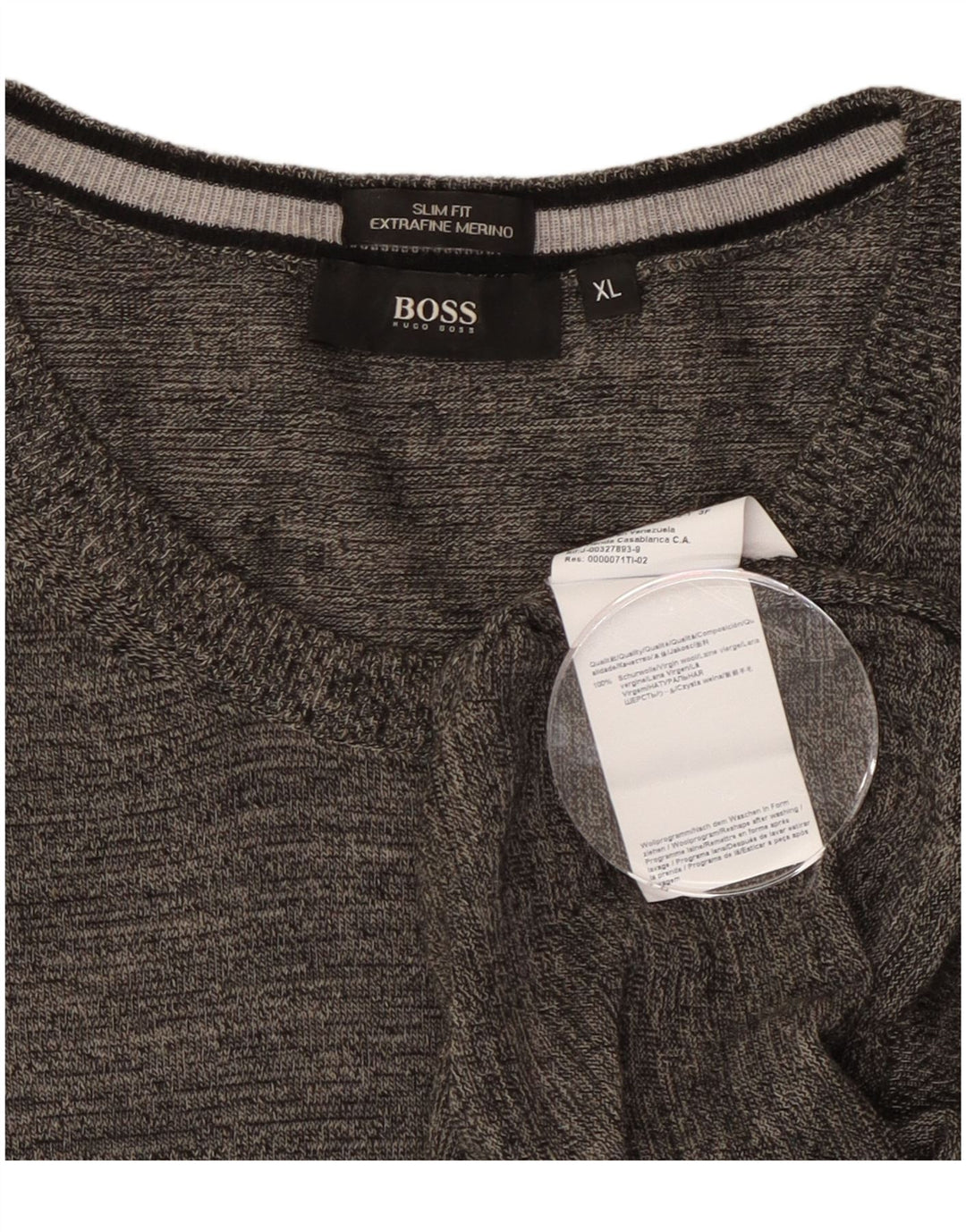 Suéter masculino Hugo Boss Slim Fit com gola redonda XL de lã manchada cinza