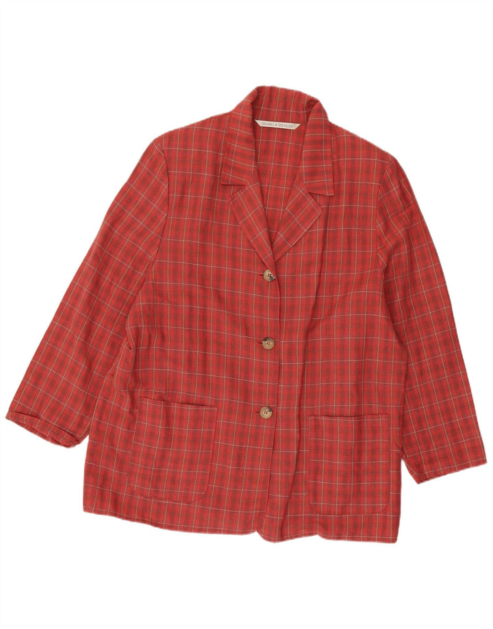 Jaqueta blazer feminina MARKS & SPENCER manga 3/4 Reino Unido 18 XL vermelho xadrez