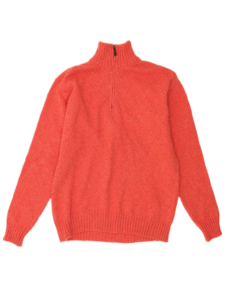 Suéter masculino Marlboro Classics com gola e zíper, lã manchada laranja médio