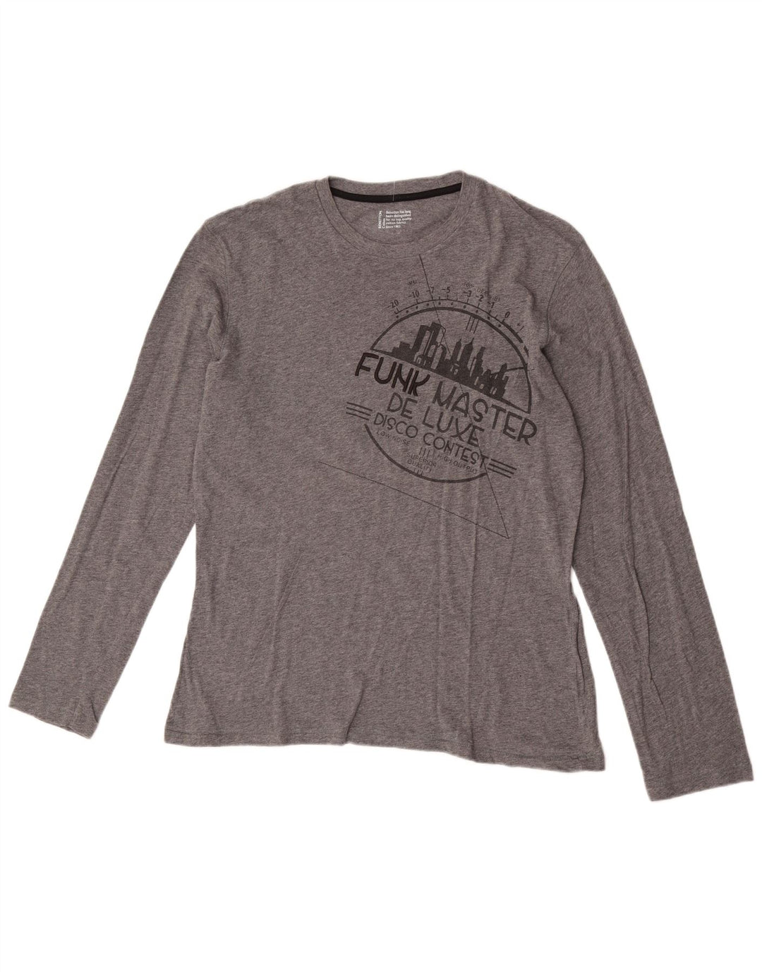 Top gráfico masculino Benetton manga comprida algodão cinza médio