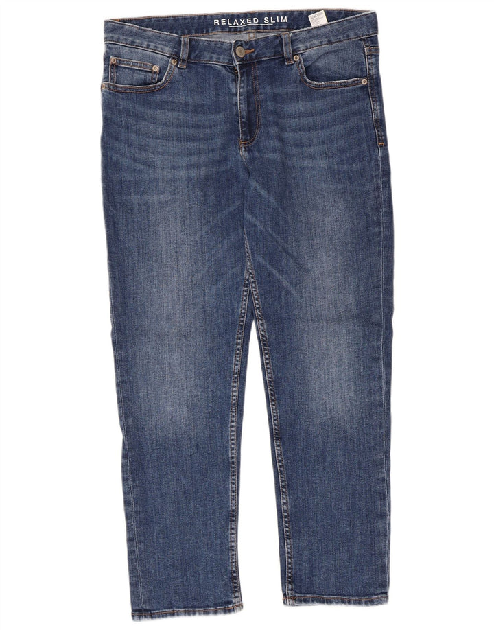 Marks & Spencer Calça Jeans Feminina Crop Slim UK 12 Médio W32 L26 Azul