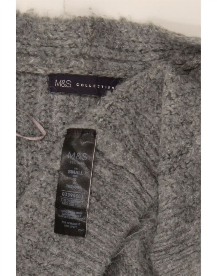 Marks & Spencer Suéter feminino Longline Open Cardigan Reino Unido 10 Pequeno Cinza