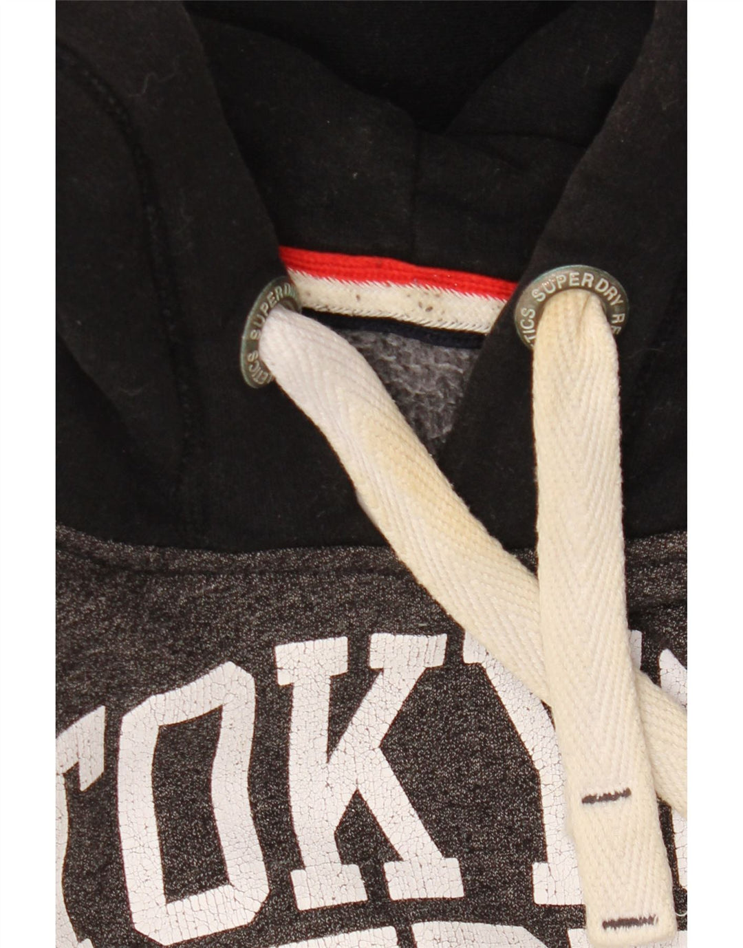 Suéter com capuz gráfico masculino SUPERDRY Track & Field grande bloco colorido cinza