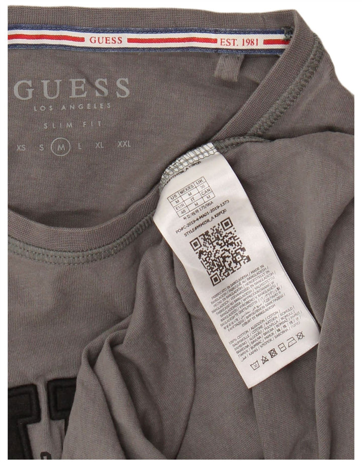 Guess Camiseta masculina slim fit gráfica top algodão cinza médio