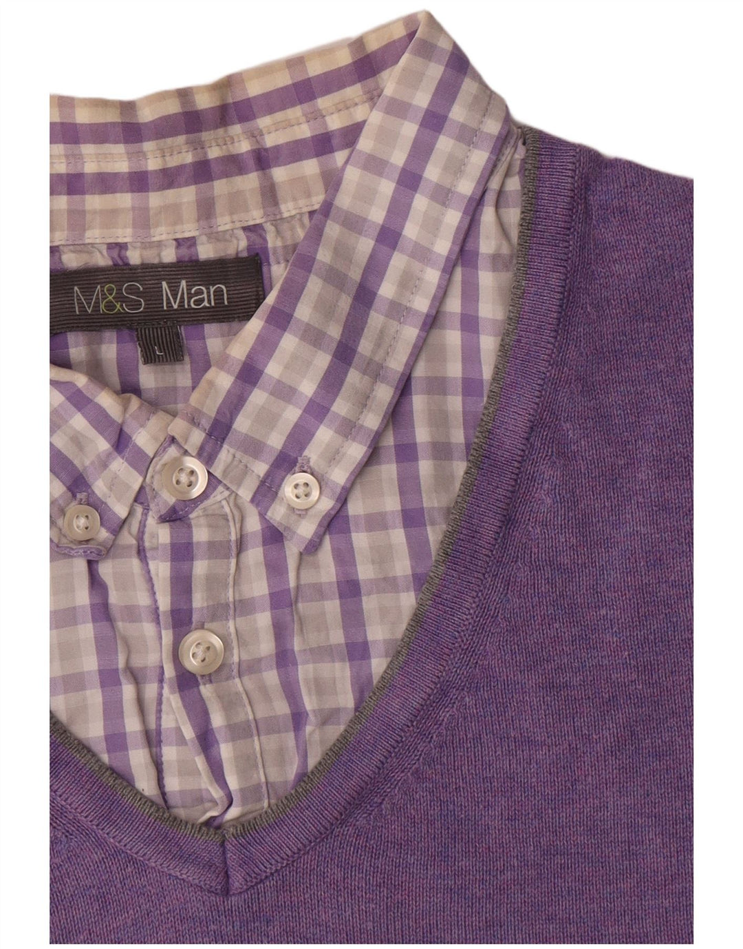 Suéter masculino Marks & Spencer com decote em V grande algodão roxo