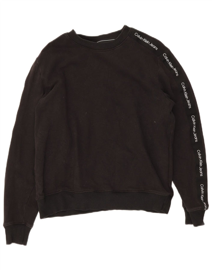 Calvin Klein Jeans feminino moletom gráfico jumper UK 12 médio preto