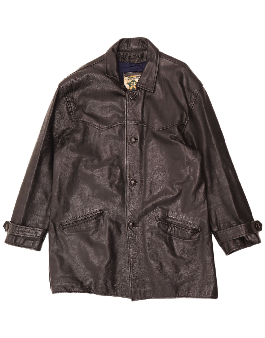 Casaco de couro vintage masculino solto Reino Unido 38 couro preto médio