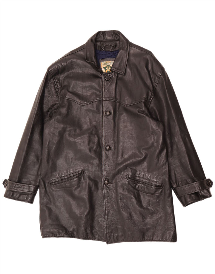 Casaco de couro vintage masculino solto Reino Unido 38 couro preto médio