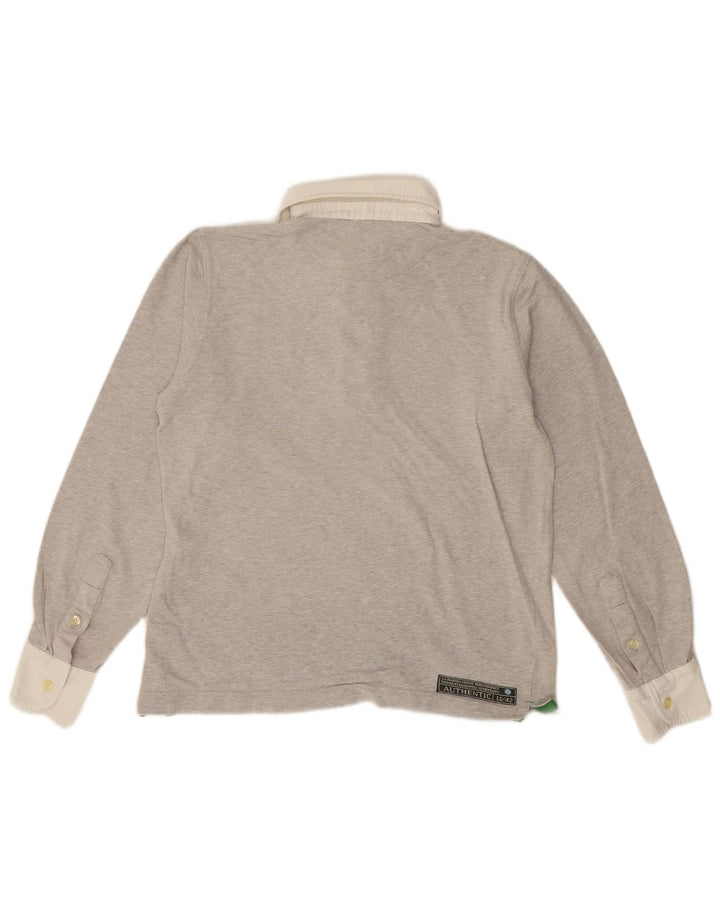 Camisa polo masculina de rugby de manga comprida LA MARTINA pequena cinza manchada de algodão