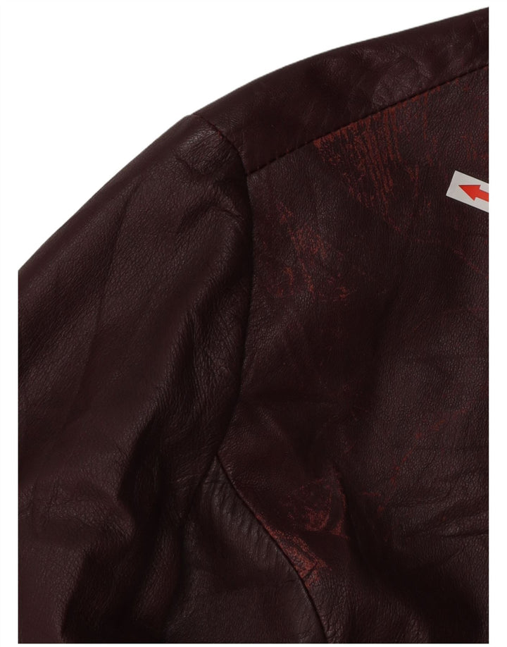 Jaqueta de couro feminina vintage Reino Unido 18 XL couro borgonha