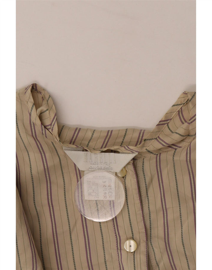 Pulôver feminino Marella blusa Reino Unido 12 seda listrada bege médio