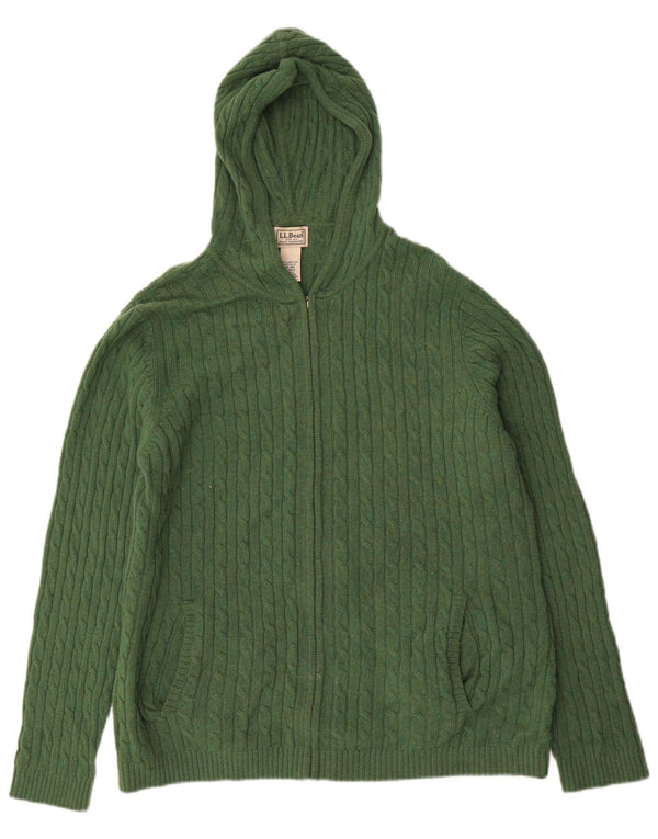 Suéter cardigã feminino com capuz L.L.Bean Reino Unido 18 XL lã verde