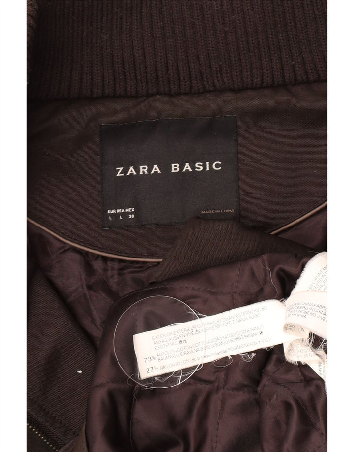 Jaqueta corta-vento feminina Zara Reino Unido 14 grande algodão marrom