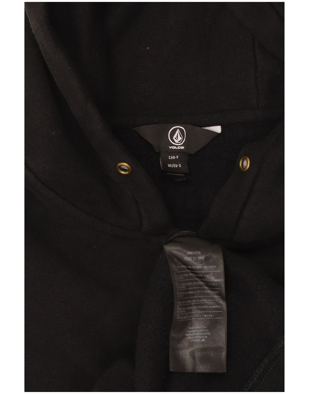 Suéter masculino com capuz e zíper gráfico Volcom pequeno algodão preto