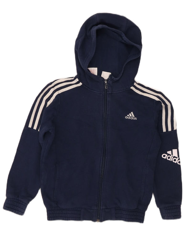Suéter Adidas Boys Graphic Zip com capuz 9-10 anos azul marinho algodão