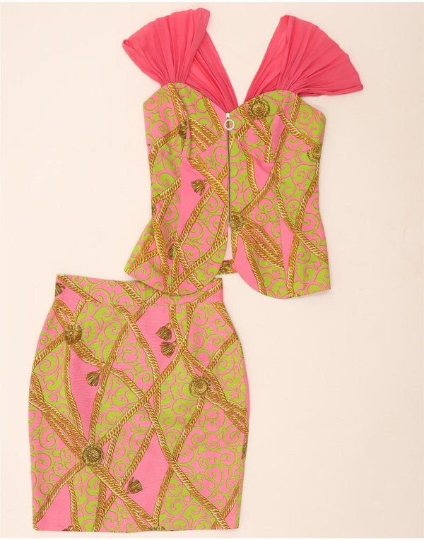 Conjunto de saia feminina vintage gráfica de 2 peças IT 44 médio W28 rosa paisley