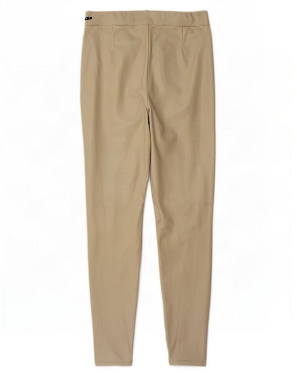 Calça feminina skinny de couro sintético Zara XS W24 L27 poliuretano bege