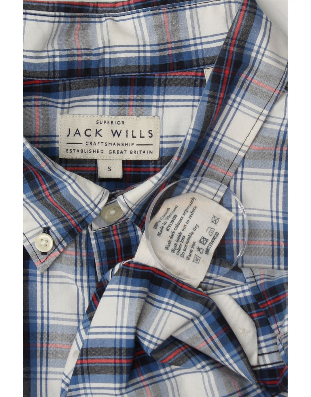 JACK WILLS Camisa masculina pequena de algodão xadrez azul