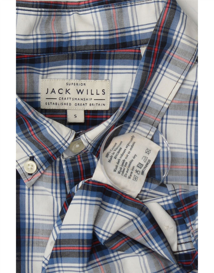 JACK WILLS Camisa masculina pequena de algodão xadrez azul